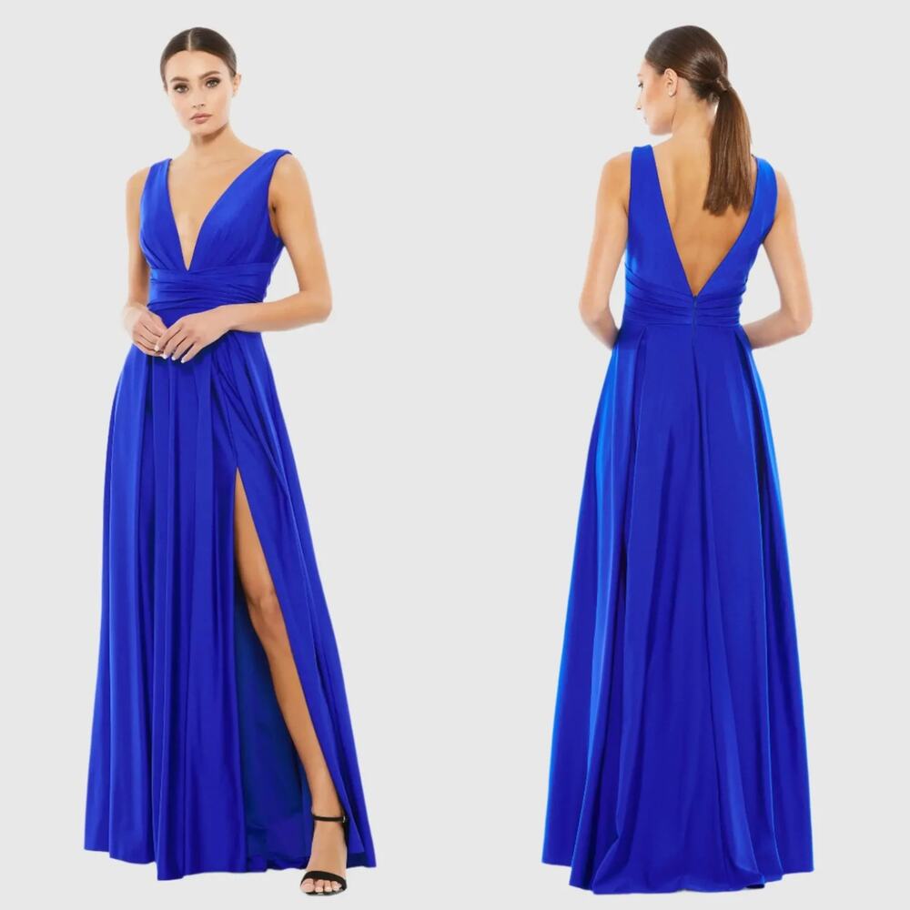IEENA for Mac Duggal 26578 Dress Plunge Neck Evening Gown Royal Blue 4
